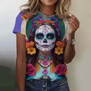 Festive Floral Crown Sugar Skull Women's T-Shirt