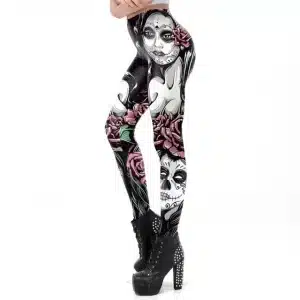 Festive Sugar Skull Lady Rose Print Women's Leggings