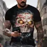 Fierce Skull Glowing Eyes Tribal Tattoo Men’s T-Shirt