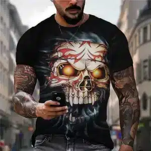 Fierce Skull Glowing Eyes Tribal Tattoo Men’s T-Shirt