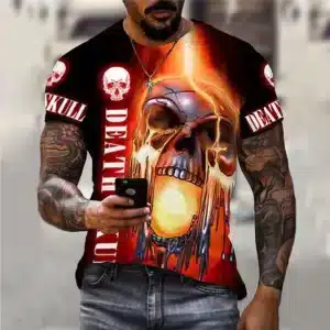 Fiery Hellfire Dripping Lava Death Skull Men’s T-Shirt