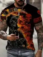 Fiery Inferno Blazing Reaper Skull Badass Men’s T-Shirt