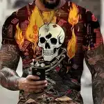 Flaming Cards Cartoon Skull Short Sleeve Men’s T-Shirt