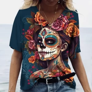 Floral Catrina Skull Day of the Dead Women's T-Shirt