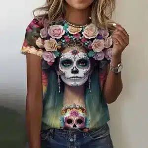 Floral Day of the Dead Sugar Skull Women's T-Shirt