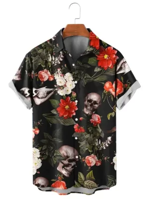 Floral Garden Skull Gothic Men’s Hawaiian Shirt