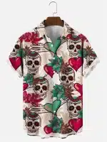 Floral Skull Hearts Tattoo Horror Men’s Hawaiian Shirt