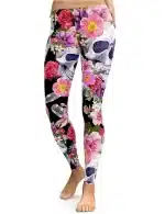 Floral Skull Pink Blossom Print Women's Leggings