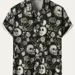 Floral Skulls & Skeleton Gothic Men’s Hawaiian Shirt