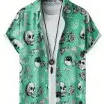 Floral Skulls & Skeleton Gothic Men’s Hawaiian Shirt