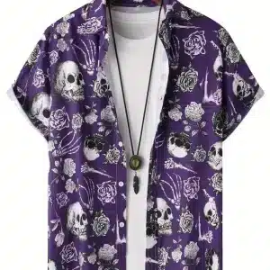 Floral Skulls & Skeleton Gothic Men’s Hawaiian Shirt