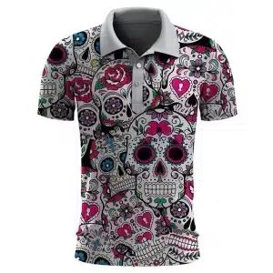 Flower Sugar Skull Fiesta Pattern Men’s Polo Shirt