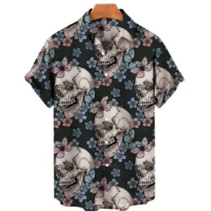 Flowers & Butterfly Skull Horror Men’s Hawaiian Shirt