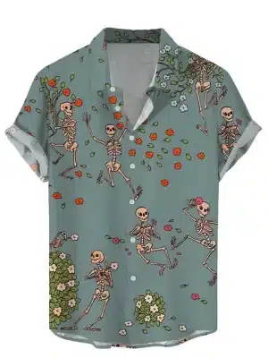 Funny Dancing Skeletons Floral Men’s Hawaiian Shirt