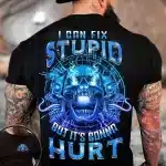 Funny I Can Fix Stupid Skull Blue Flame Men's T-Shirt