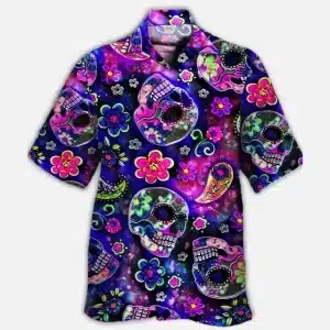 Galactic Floral Sugar Skull Men’s Hawaiian Shirt