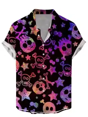 Galaxy Skull & Stars Button Up Men’s Hawaiian Shirt