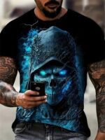 Ghostly Reaper Skull Blue Smoke Aura Men's T-Shirt