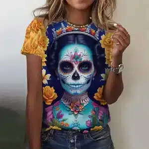 Golden Bloom Sugar Skull Night Rose Women's T-Shirt