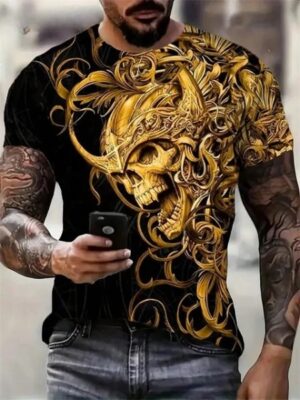 Golden Swirls Gothic Flourish Skull Art Men’s T-Shirt