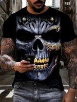 Golden Tribal Accents Dark Skull Warrior Men’s T-Shirt