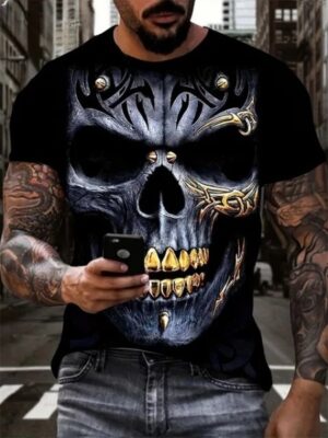 Golden Tribal Accents Dark Skull Warrior Men’s T-Shirt