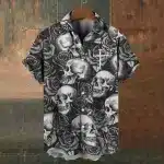 Gothic Ash Skull Rose Cross Men’s Hawaiian Shirt