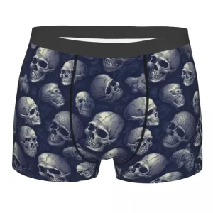 Gothic Blue Cracked Skulls Print Horror Male Boxers