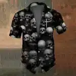 Gothic Dark Skull Cross Men’s Hawaiian Shirt