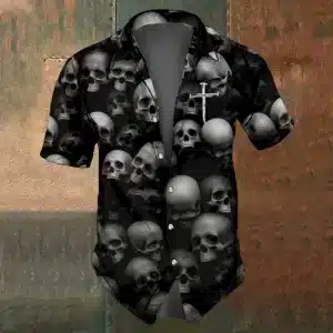 Gothic Dark Skull Cross Men’s Hawaiian Shirt