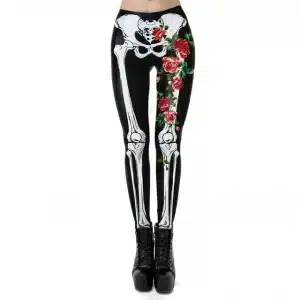 Gothic Floral Skeleton Rose Print Women's Leggings