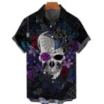 Gothic Floral Skull Spider Web Men’s Hawaiian Shirt