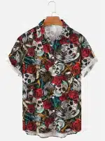 Gothic Girl Skull Rose Cross Art Men’s Hawaiian Shirt