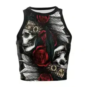 Gothic Indian Skull Rose Feather Women’s Crop Top