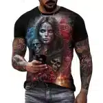 Gothic Lady Dual Face Fire & Ice Skull Men’s T-Shirt