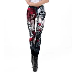 Gothic Lady Skull Rose Art Fitness Women's Leggings