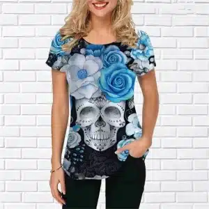 Gothic Pink Floral Rose Sugar Skull Women's T-Shirt