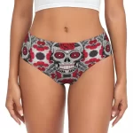 Gothic Red Roses Sugar Skull Gray Sexy Panties