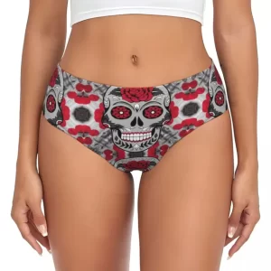 Gothic Red Roses Sugar Skull Gray Sexy Panties