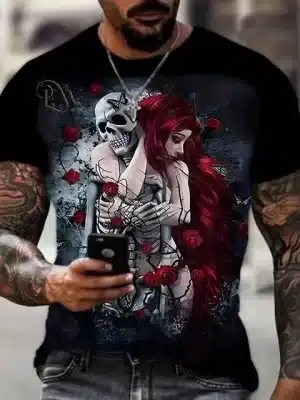 Gothic Romance Lady Hugging Skeleton Men's T-Shirt