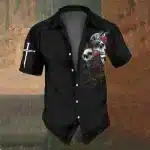 Gothic Rose and Skull Cross Black Men’s Hawaiian Shirt