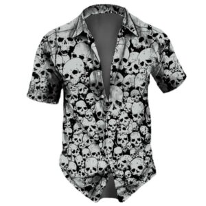 Gothic Skull Collage Button Up Men’s Hawaiian Shirt