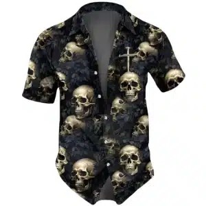 Gothic Skull & Cross Pattern Men’s Hawaiian Shirt