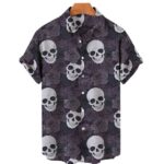 Gothic Skull Dark Rose Pattern Men’s Hawaiian Shirt