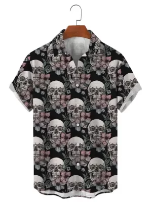 Gothic Skull Floral Pattern Men’s Hawaiian Shirt