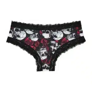 Gothic Skull Red Rose Art Black Lace Sexy Panties