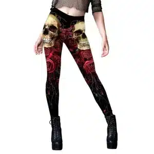 Gothic Skull Red Rose Print Exercise Women's Leggings