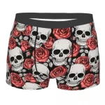 Gothic Skull and Red Roses Floral Print Male Boxers