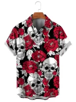 Gothic Skulls & Red Roses Men’s Hawaiian Shirt