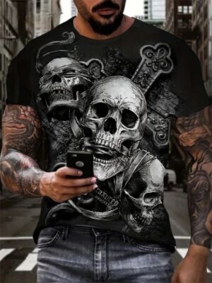 Gothic Vault Skull Cross Bandage Gray Men's T-Shirt